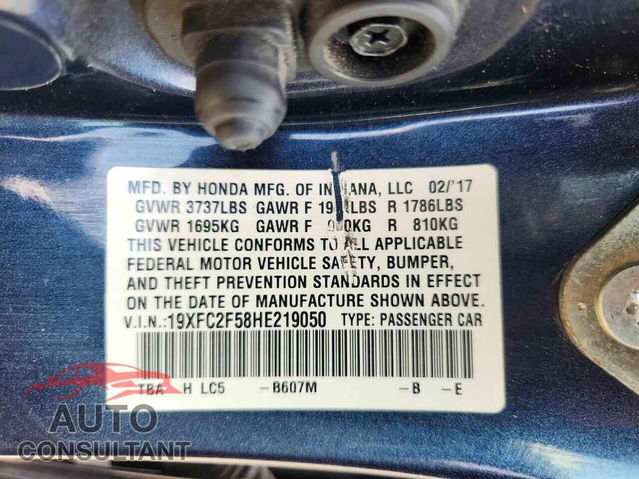 HONDA CIVIC 2017 - 19XFC2F58HE219050