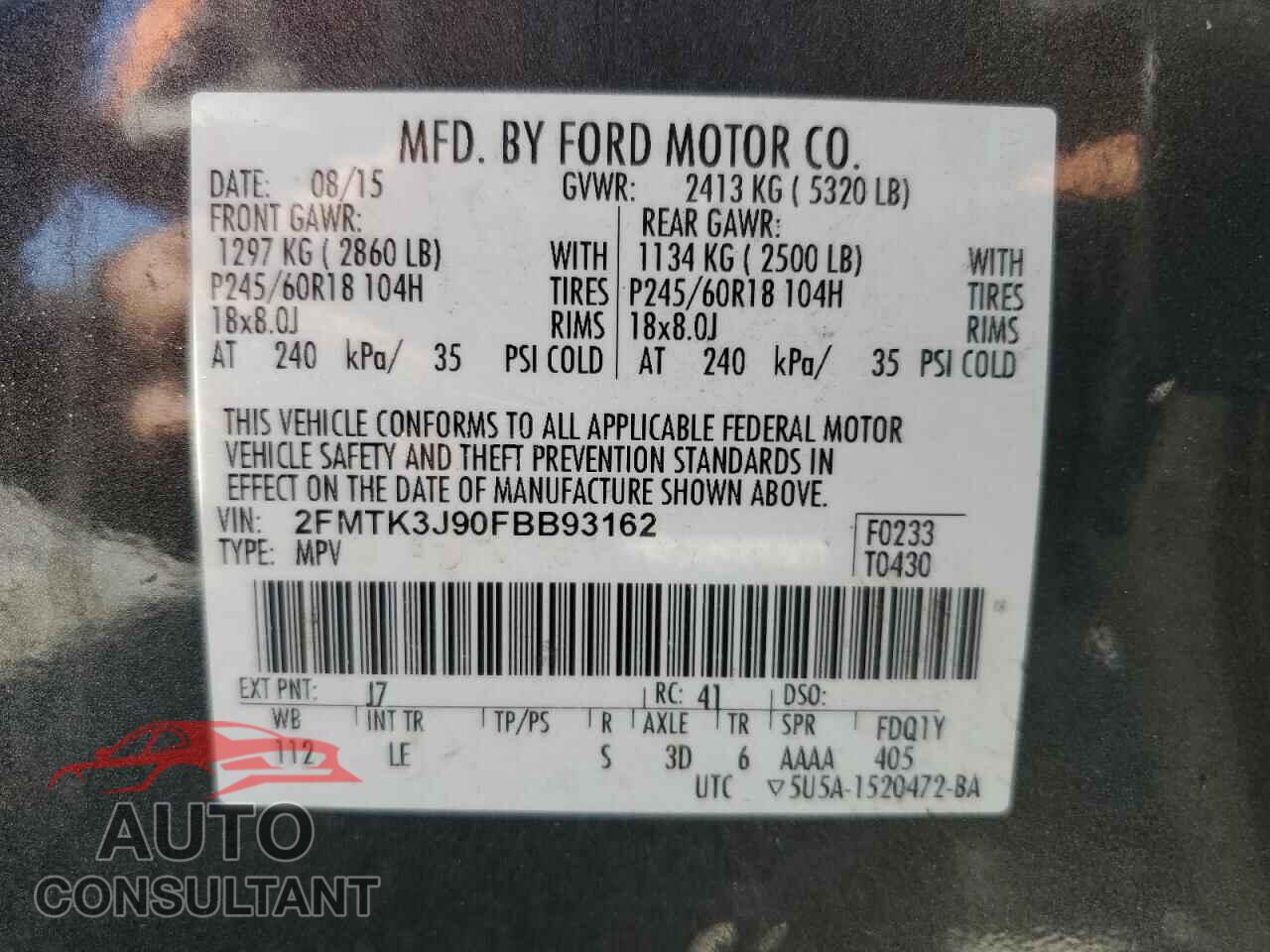 FORD EDGE 2015 - 2FMTK3J90FBB93162