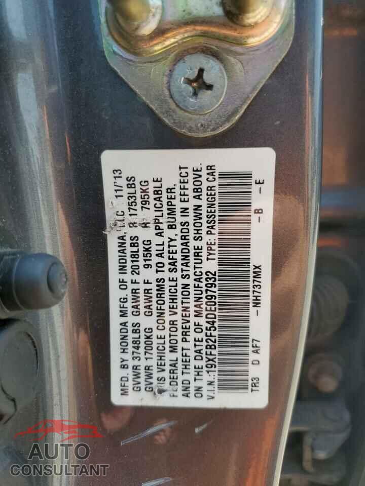 HONDA CIVIC 2013 - 19XFB2F54DE097932