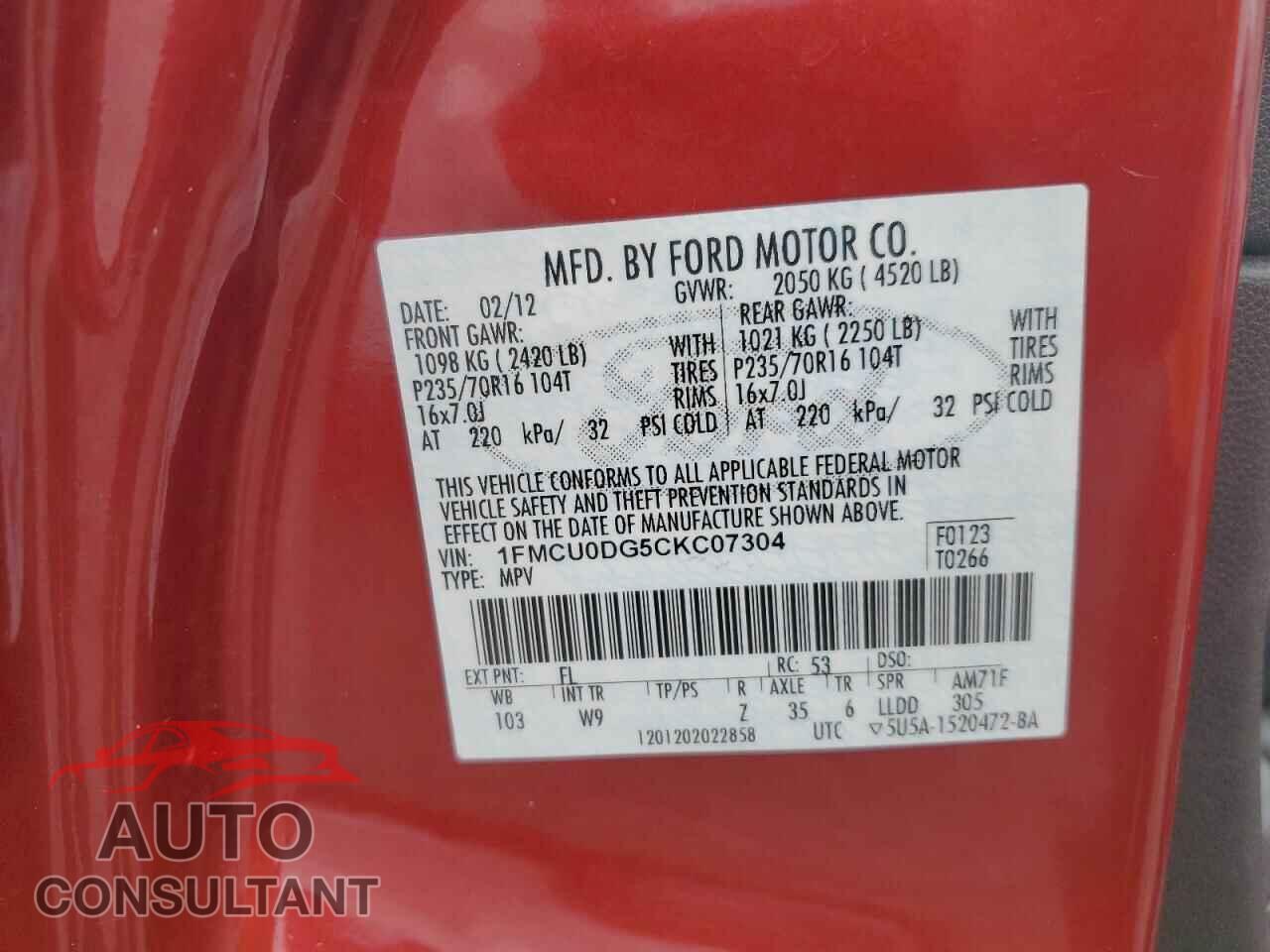 FORD ESCAPE 2012 - 1FMCU0DG5CKC07304