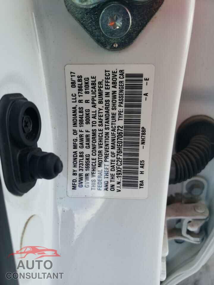 HONDA CIVIC 2017 - 19XFC2F76HE070672