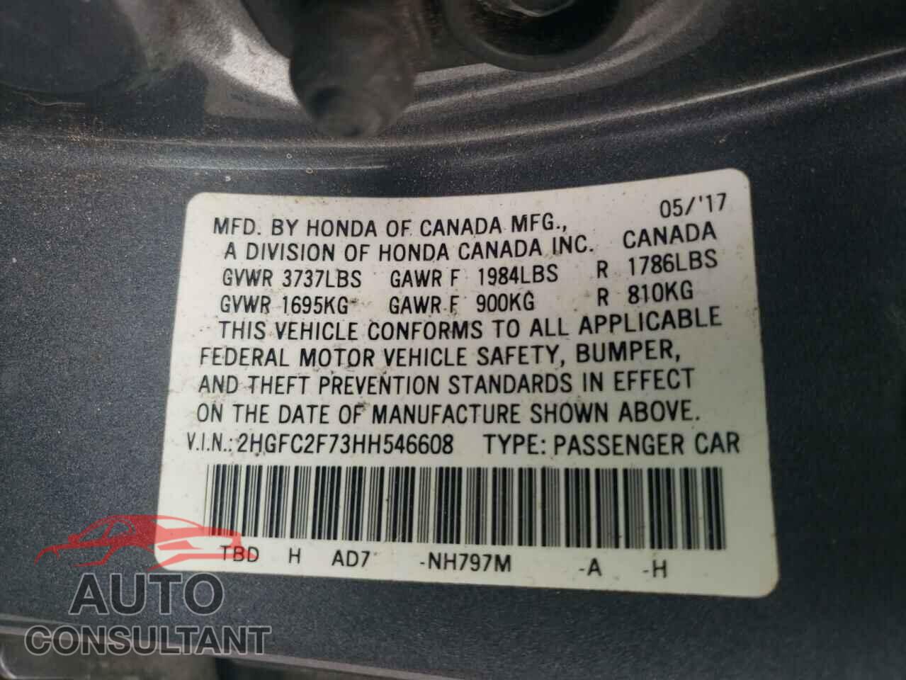 HONDA CIVIC 2017 - 2HGFC2F73HH546608