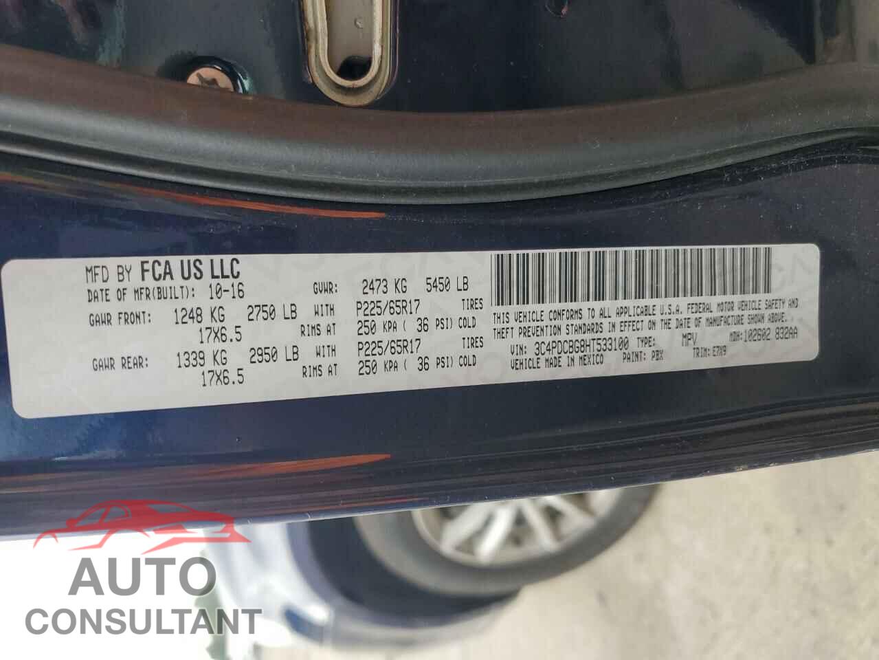 DODGE JOURNEY 2017 - 3C4PDCBG8HT533100