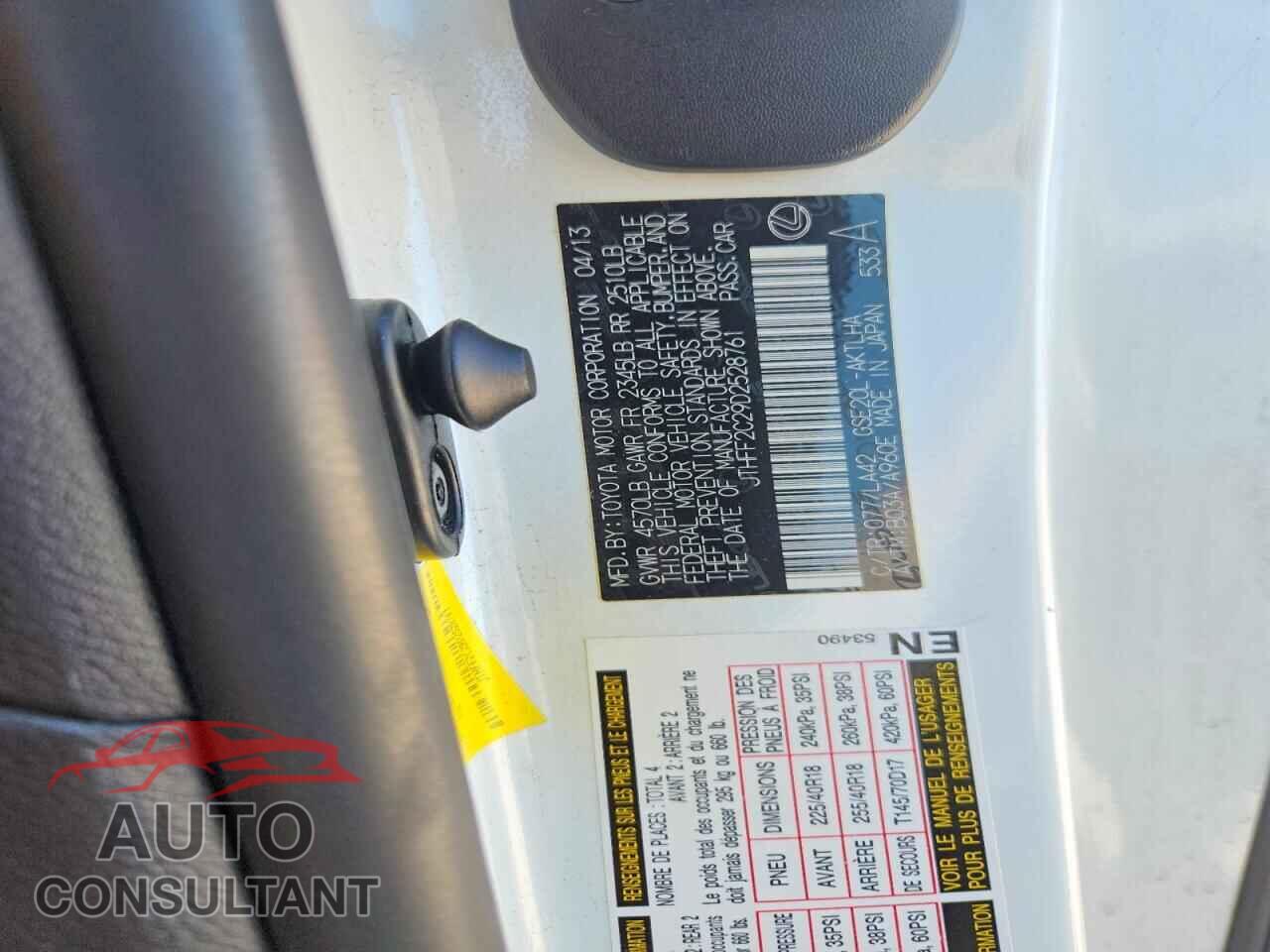 LEXUS IS 2013 - JTHFF2C29D2528761