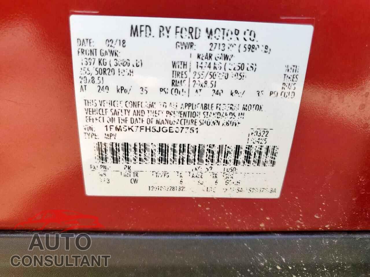 FORD EXPLORER 2018 - 1FM5K7FH5JGB07751