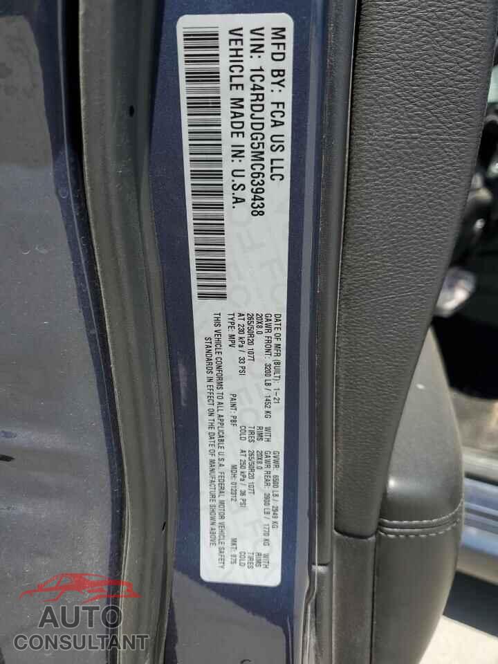 DODGE DURANGO 2021 - 1C4RDJDG5MC639438