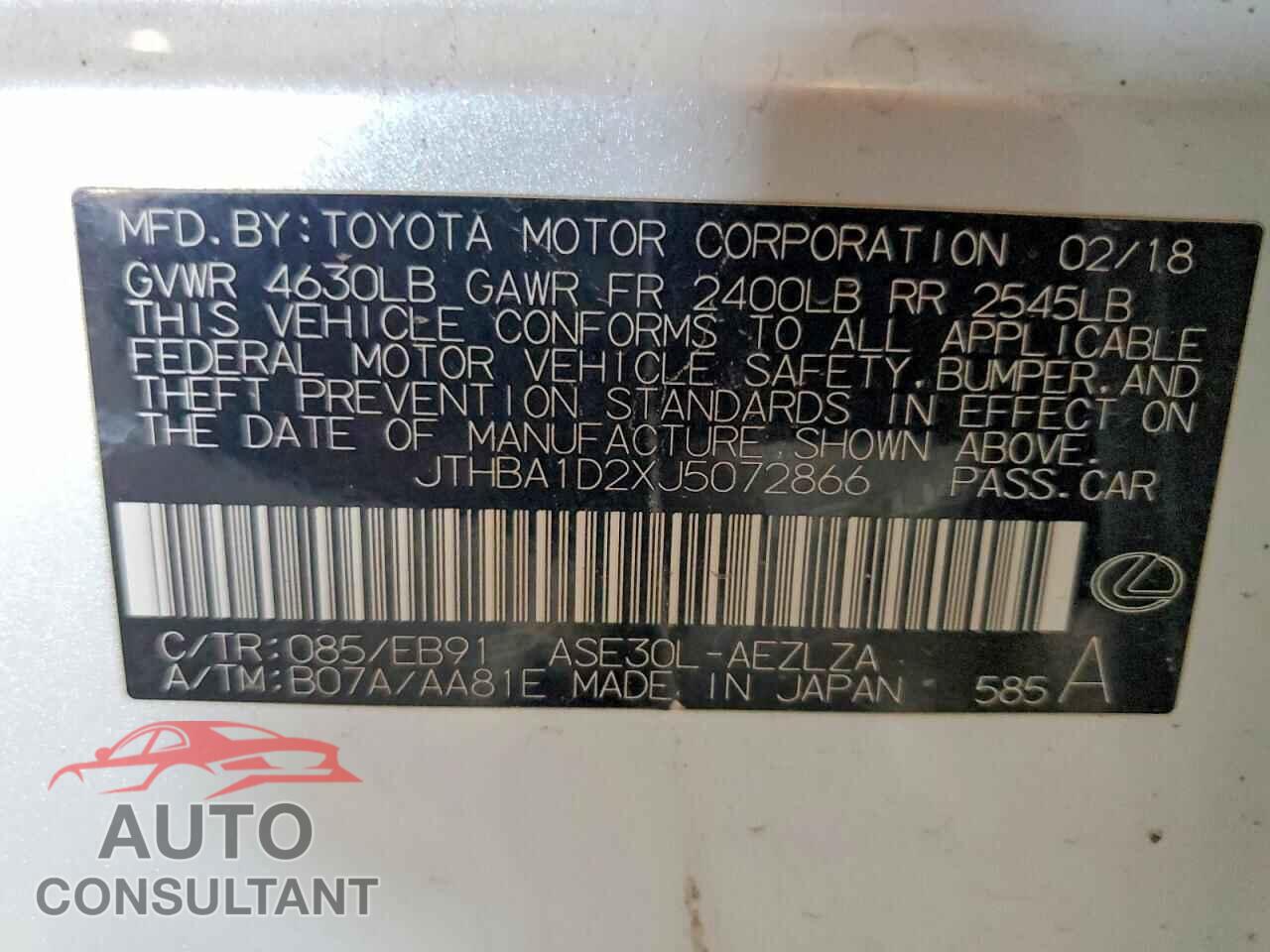 LEXUS IS 2018 - JTHBA1D2XJ5072866