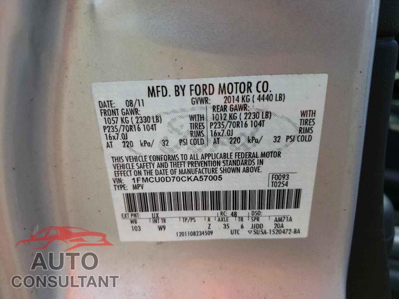 FORD ESCAPE 2012 - 1FMCU0D70CKA57005