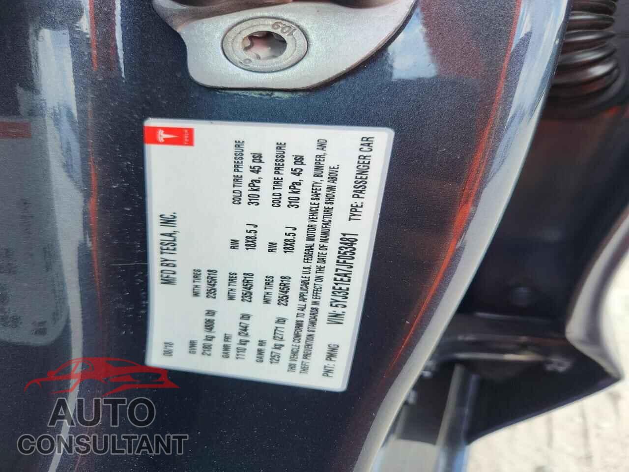TESLA MODEL 3 2018 - 5YJ3E1EA7JF053481