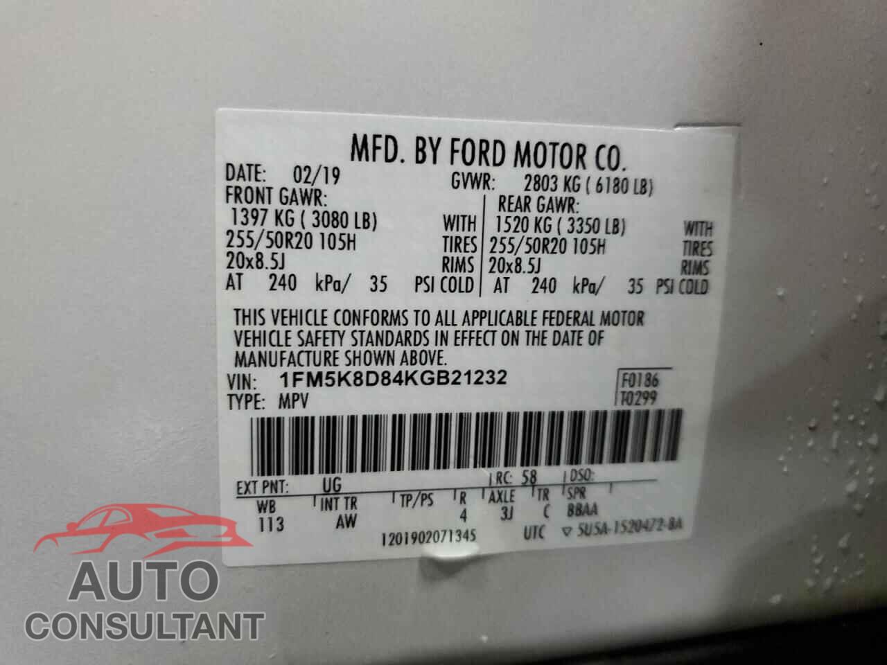 FORD EXPLORER 2019 - 1FM5K8D84KGB21232