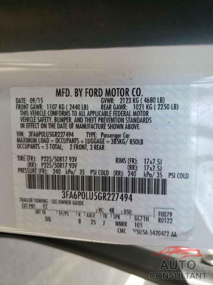 FORD FUSION 2016 - 3FA6P0LU5GR227494