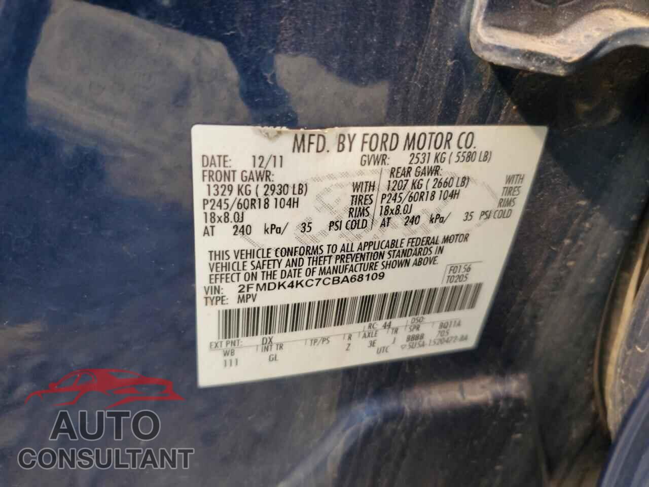 FORD EDGE 2012 - 2FMDK4KC7CBA68109