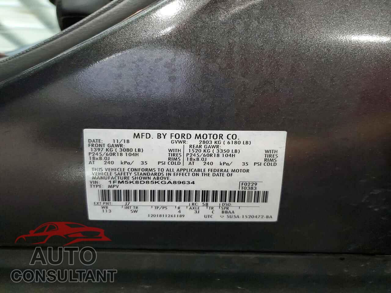 FORD EXPLORER 2019 - 1FM5K8D85KGA89634