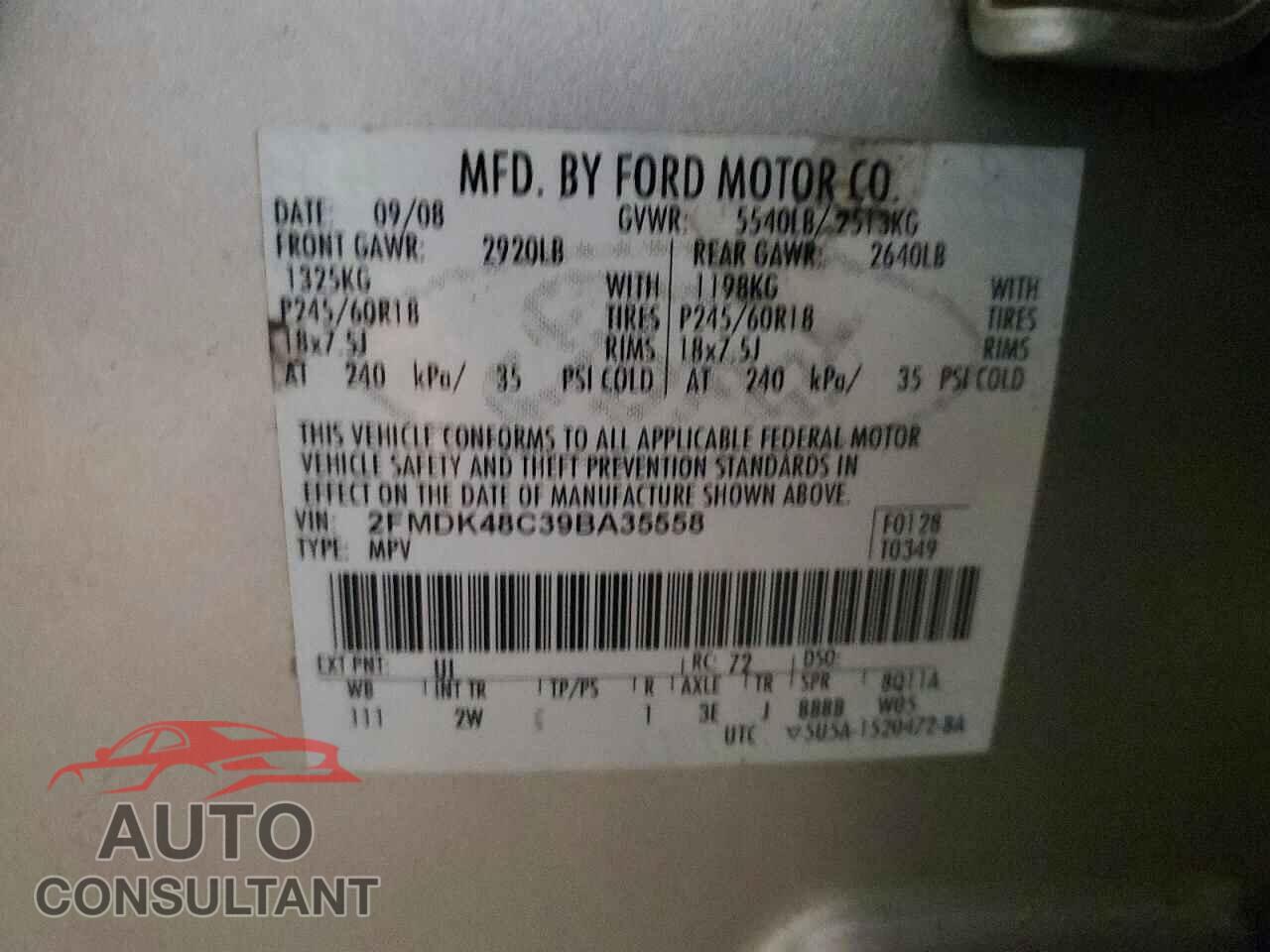 FORD EDGE 2009 - 2FMDK48C39BA35558
