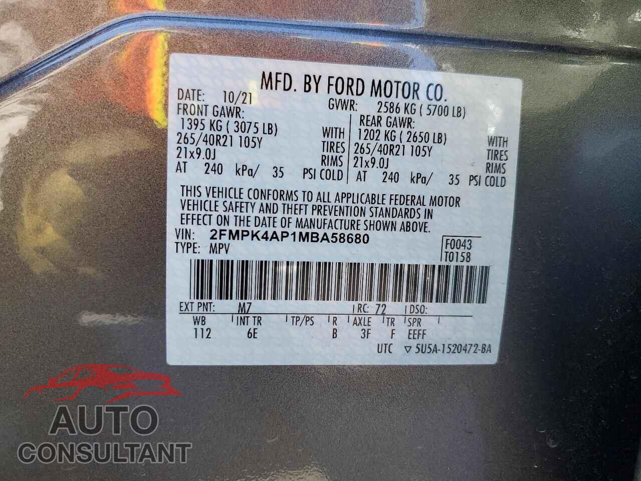 FORD EDGE 2021 - 2FMPK4AP1MBA58680