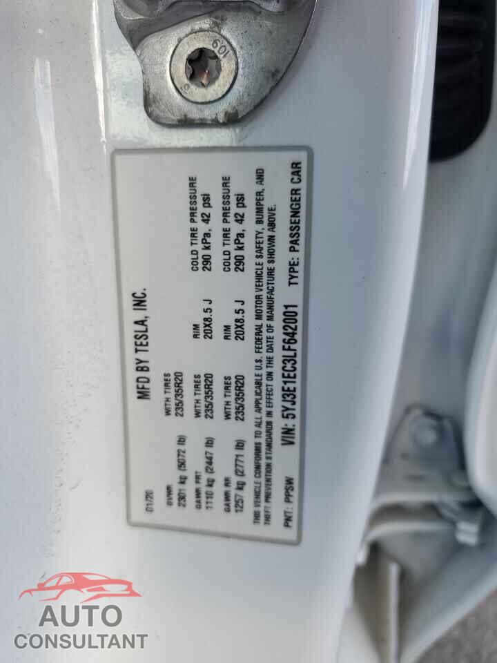 TESLA MODEL 3 2020 - 5YJ3E1EC3LF642001