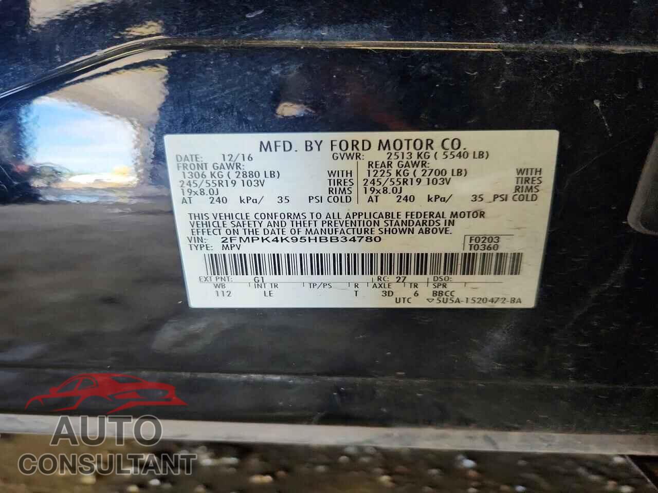 FORD EDGE 2017 - 2FMPK4K95HBB34780