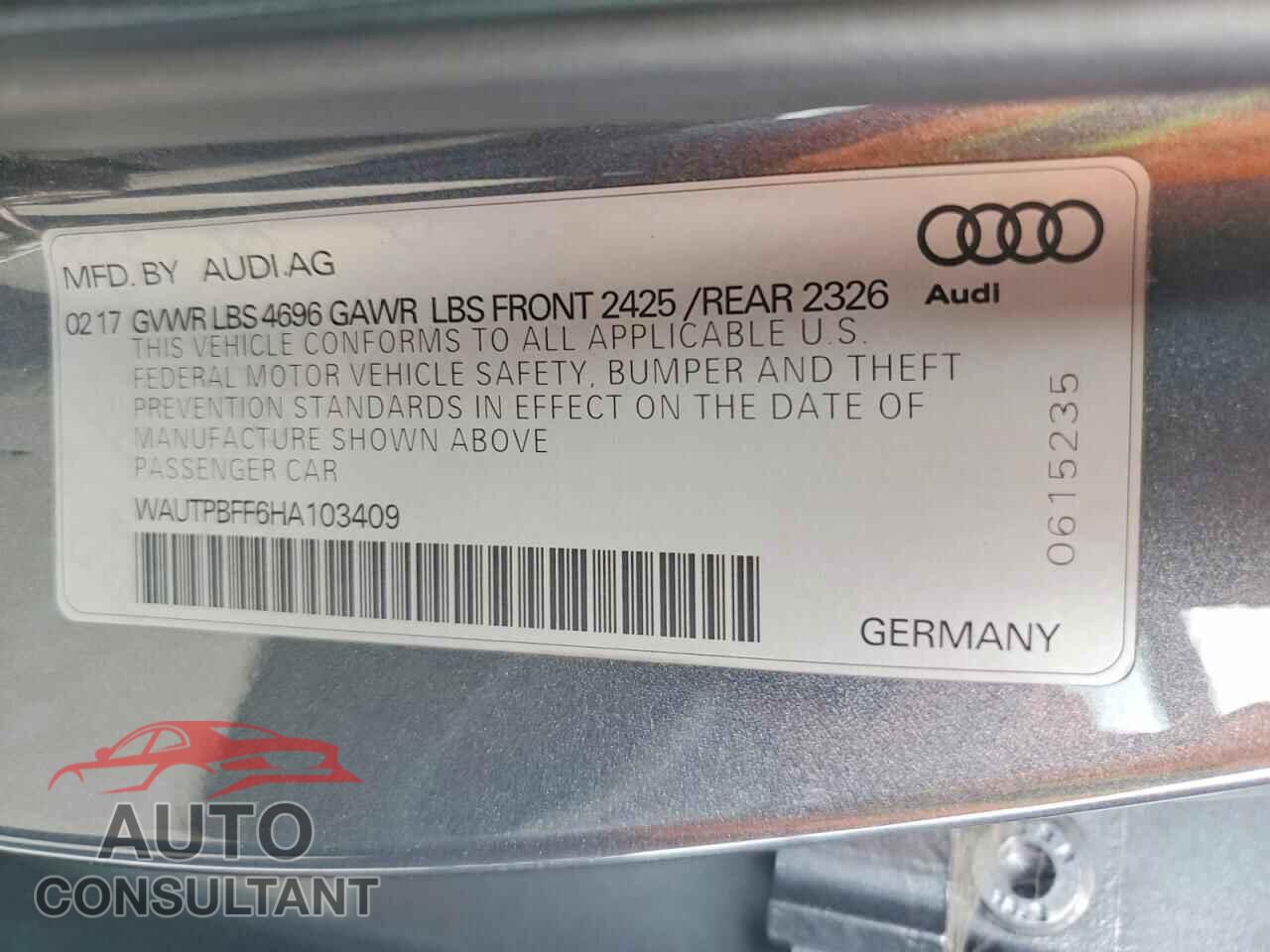 AUDI A3 2017 - WAUTPBFF6HA103409
