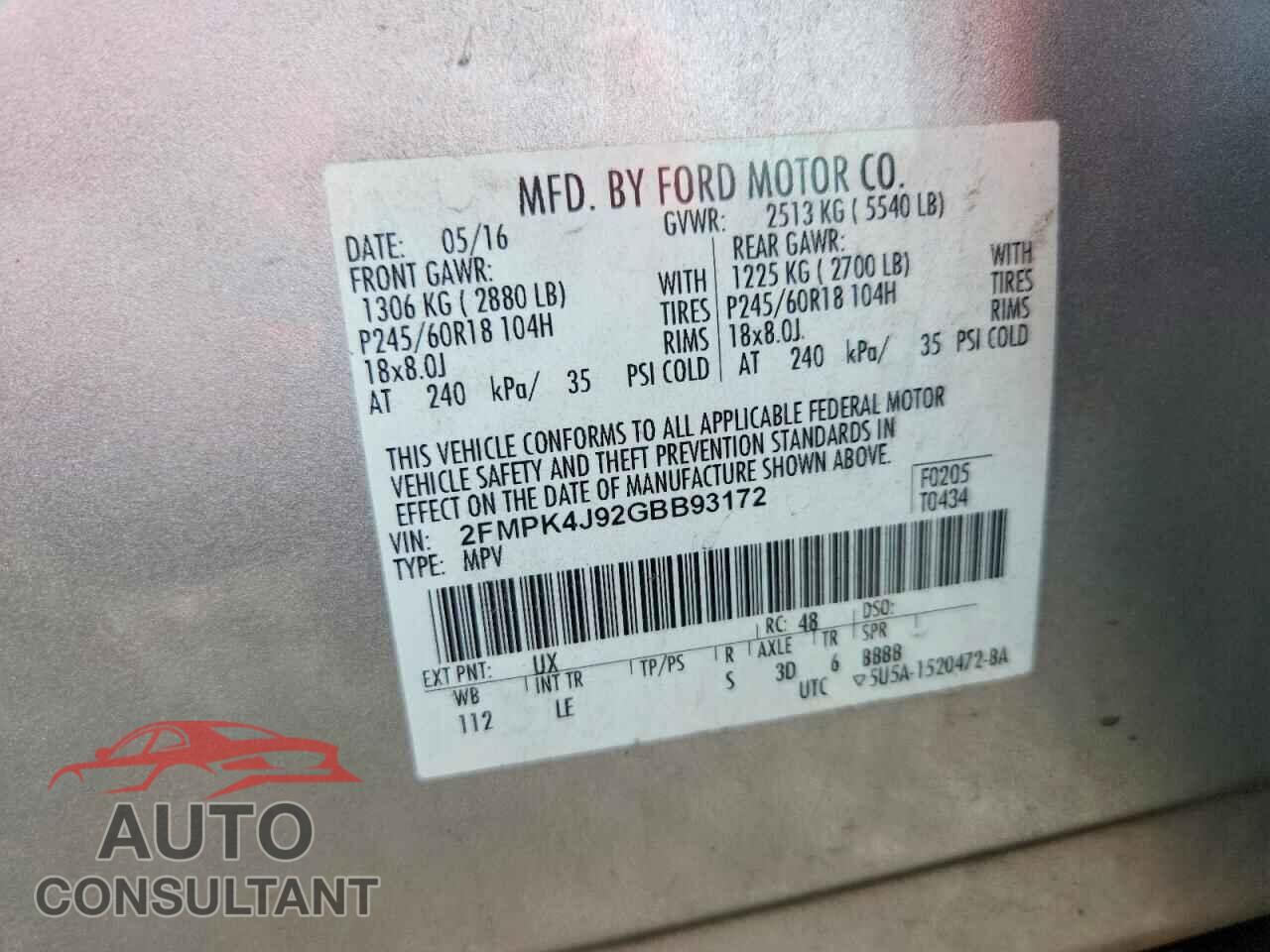 FORD EDGE 2016 - 2FMPK4J92GBB93172