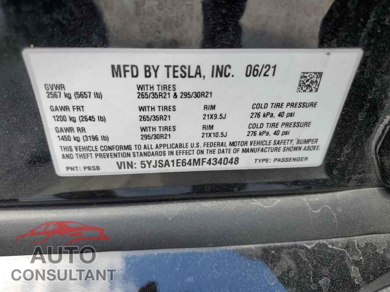 TESLA MODEL S 2021 - 5YJSA1E64MF434048