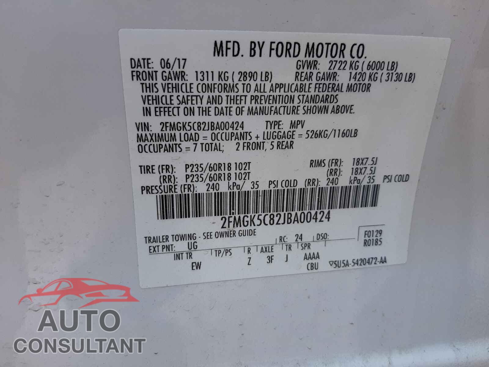FORD FLEX 2018 - 2FMGK5C82JBA00424