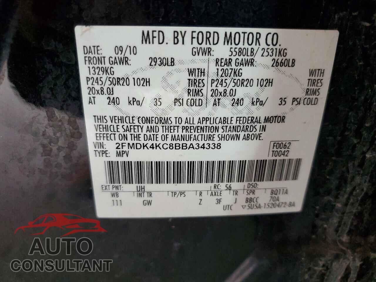 FORD EDGE 2011 - 2FMDK4KC8BBA34338