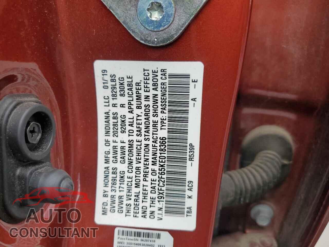 HONDA CIVIC 2019 - 19XFC2F65KE018366