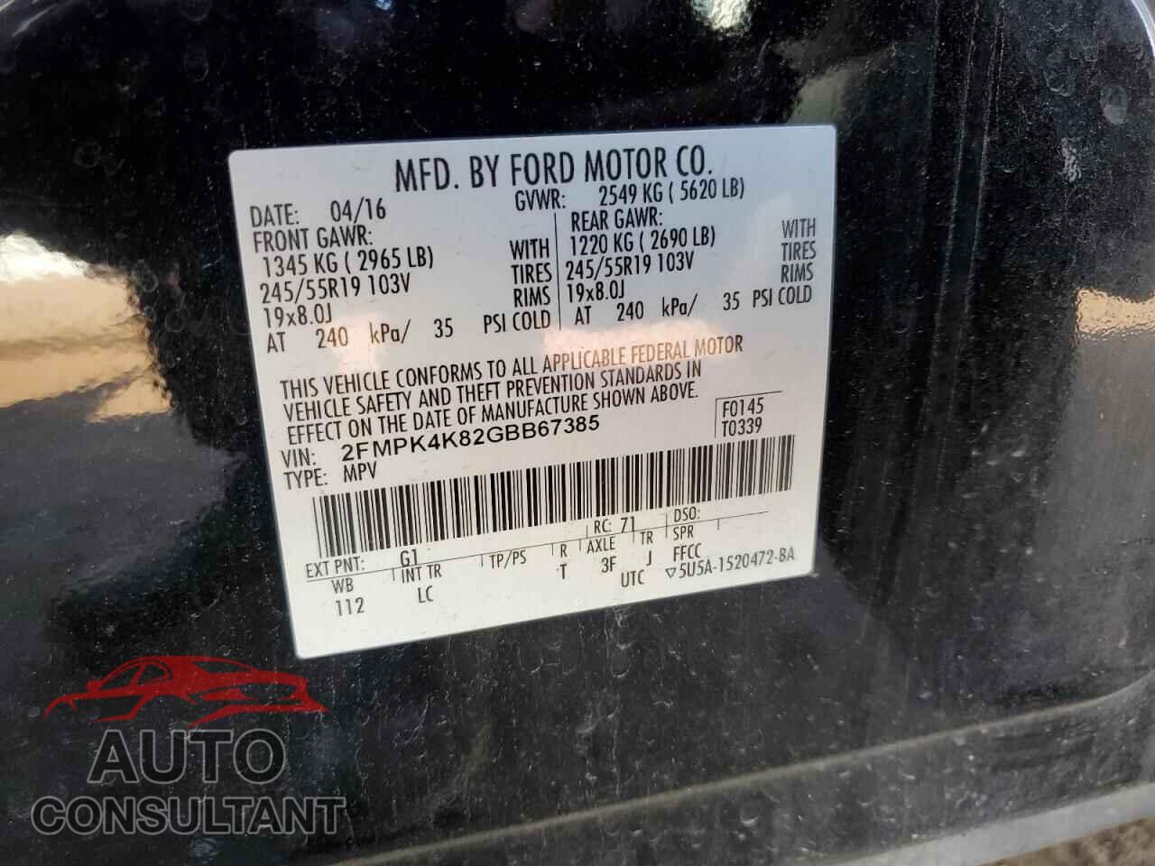 FORD EDGE 2016 - 2FMPK4K82GBB67385