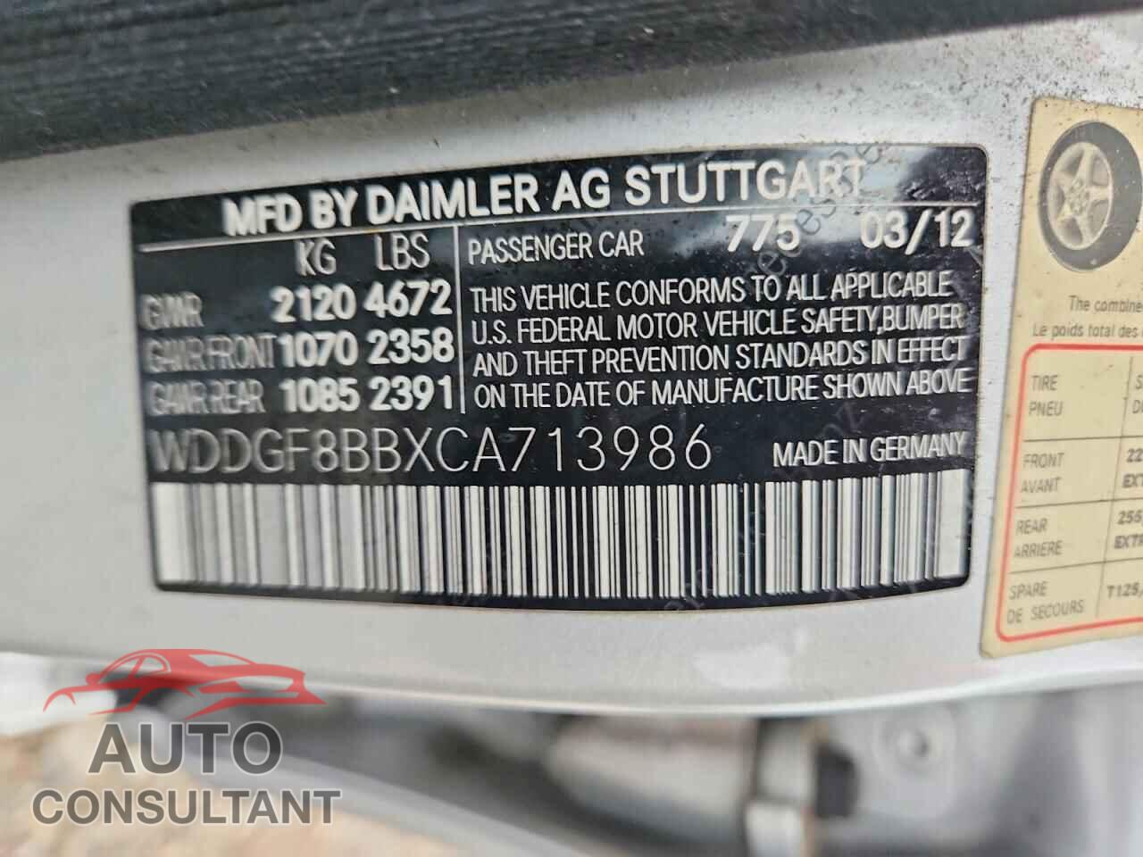 MERCEDES-BENZ C-CLASS 2012 - WDDGF8BBXCA713986