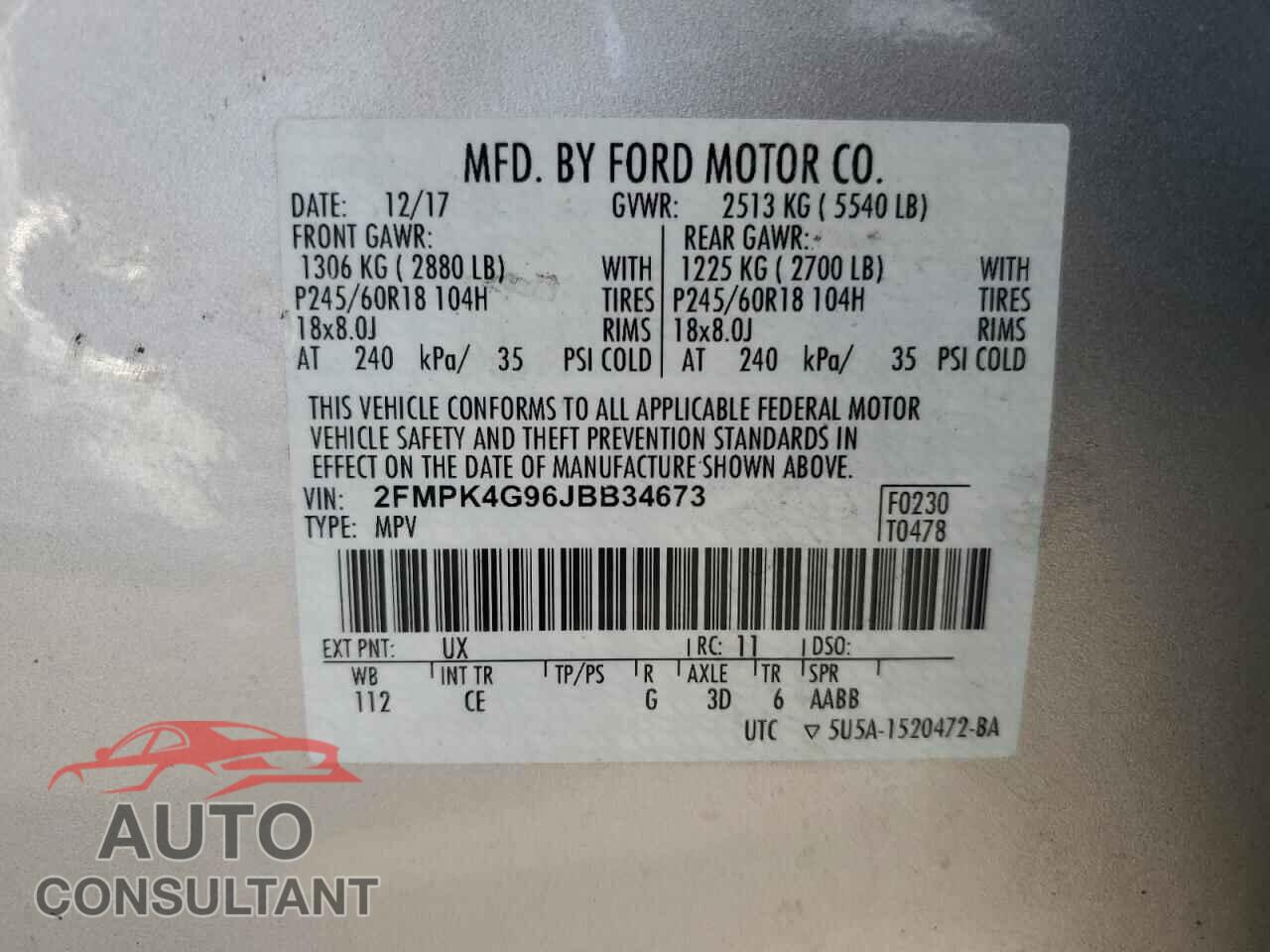 FORD EDGE 2018 - 2FMPK4G96JBB34673