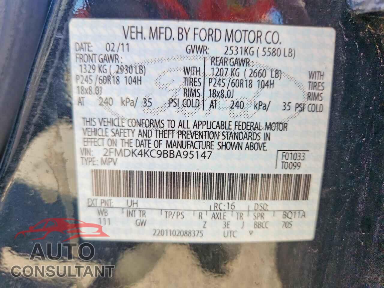 FORD EDGE 2011 - 2FMDK4KC9BBA95147