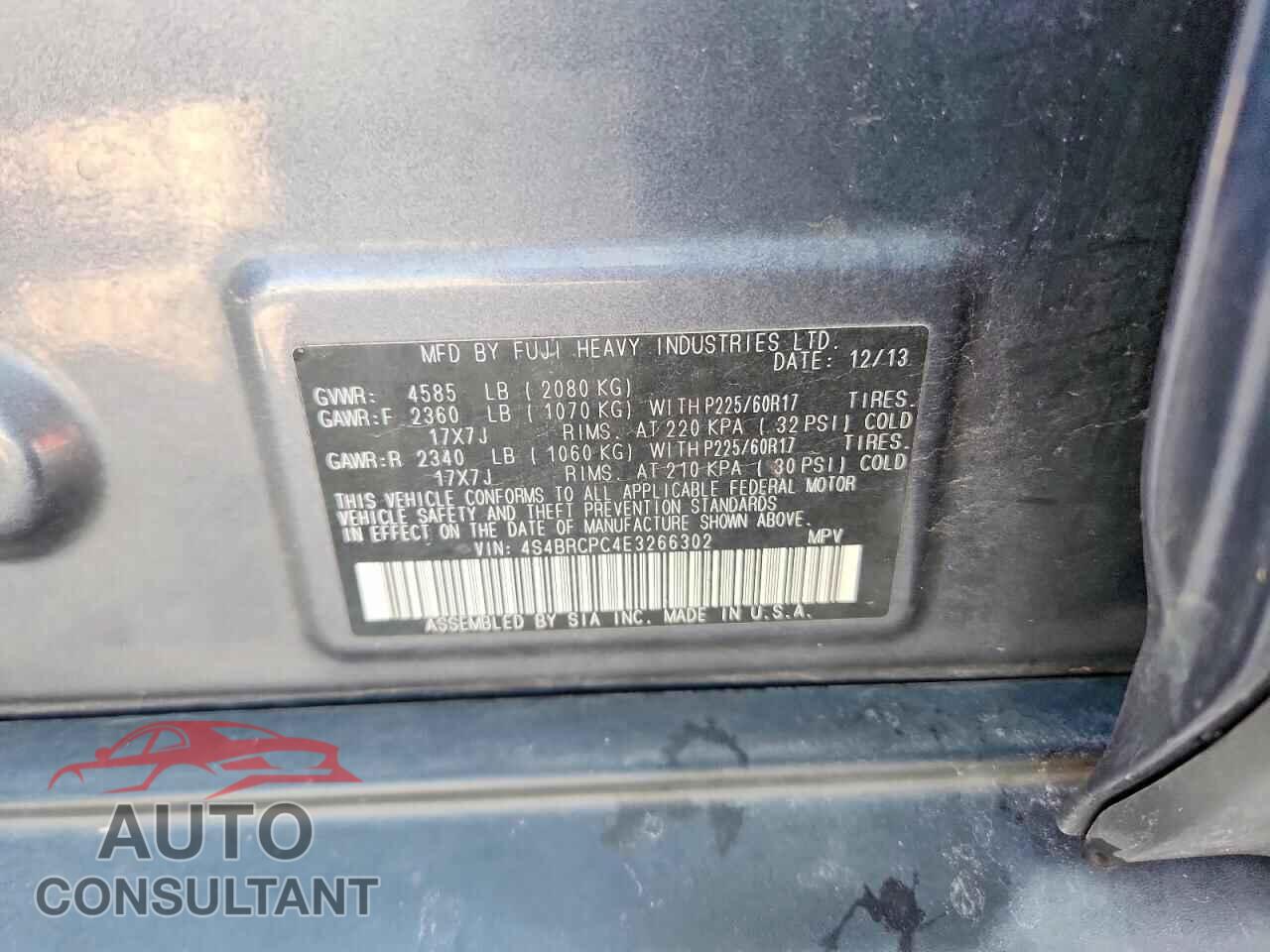 SUBARU OUTBACK 2014 - 4S4BRCPC4E3266302