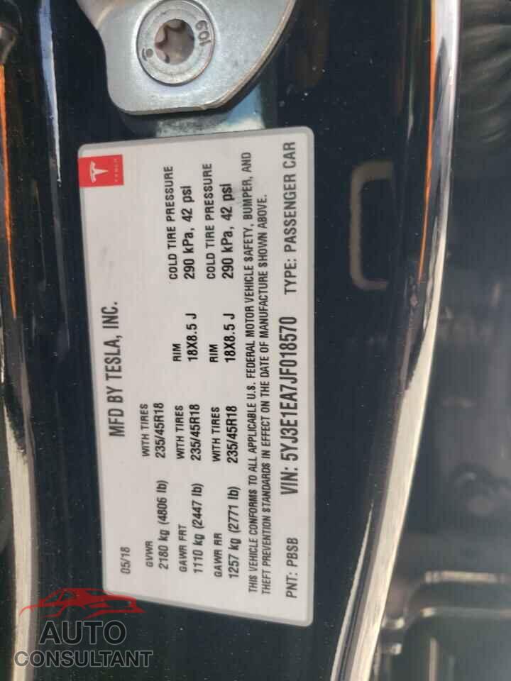 TESLA MODEL 3 2018 - 5YJ3E1EA7JF018570