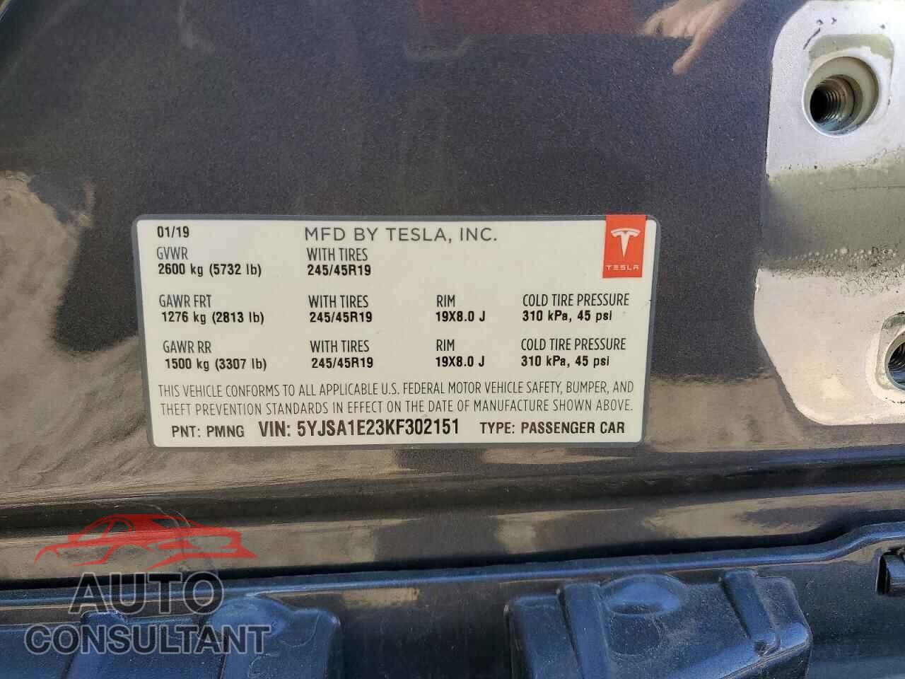 TESLA MODEL S 2019 - 5YJSA1E23KF302151
