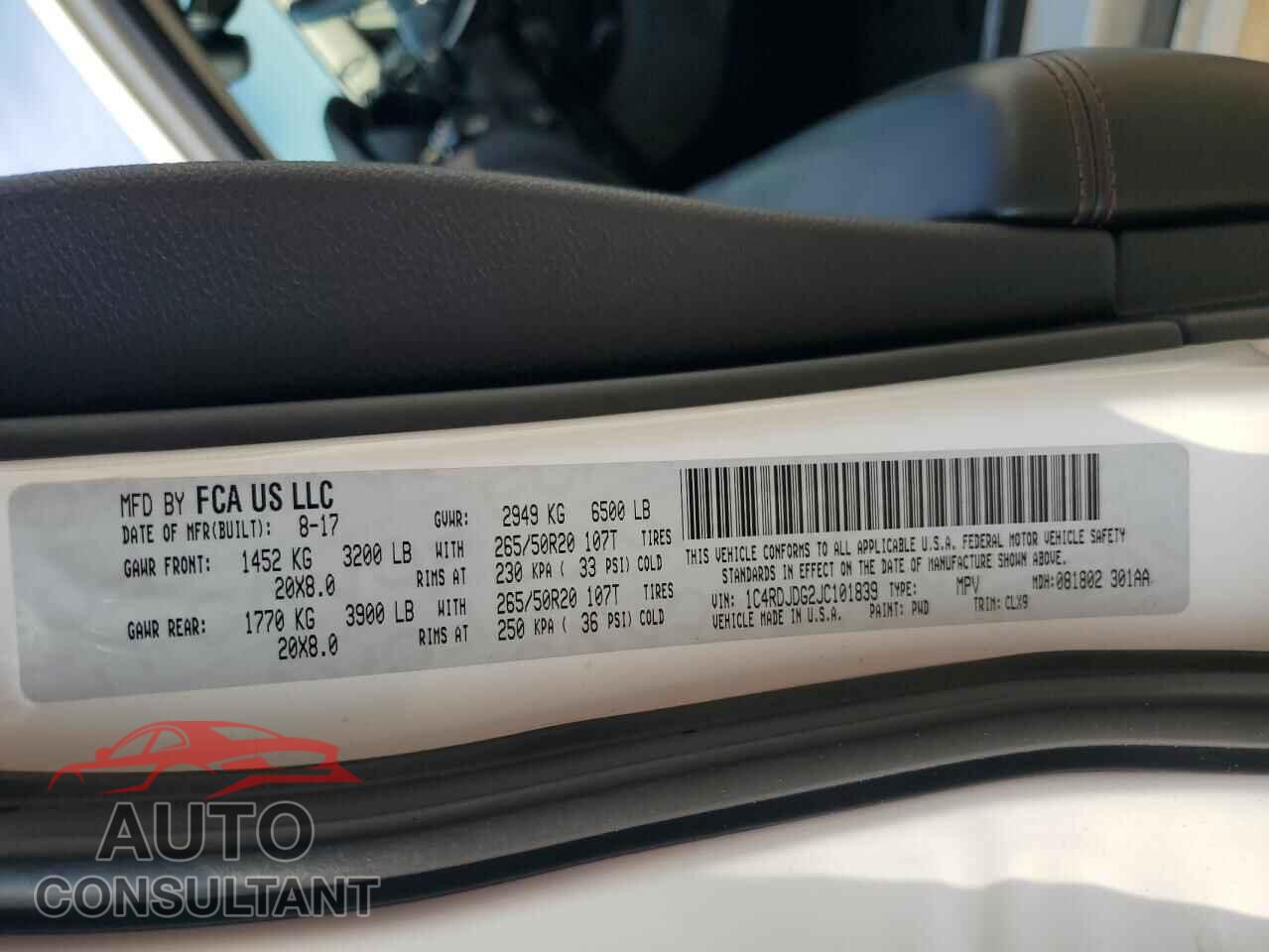 DODGE DURANGO 2018 - 1C4RDJDG2JC101839