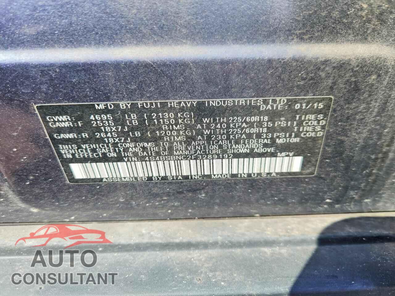 SUBARU OUTBACK 2015 - 4S4BSBNC2F3289192
