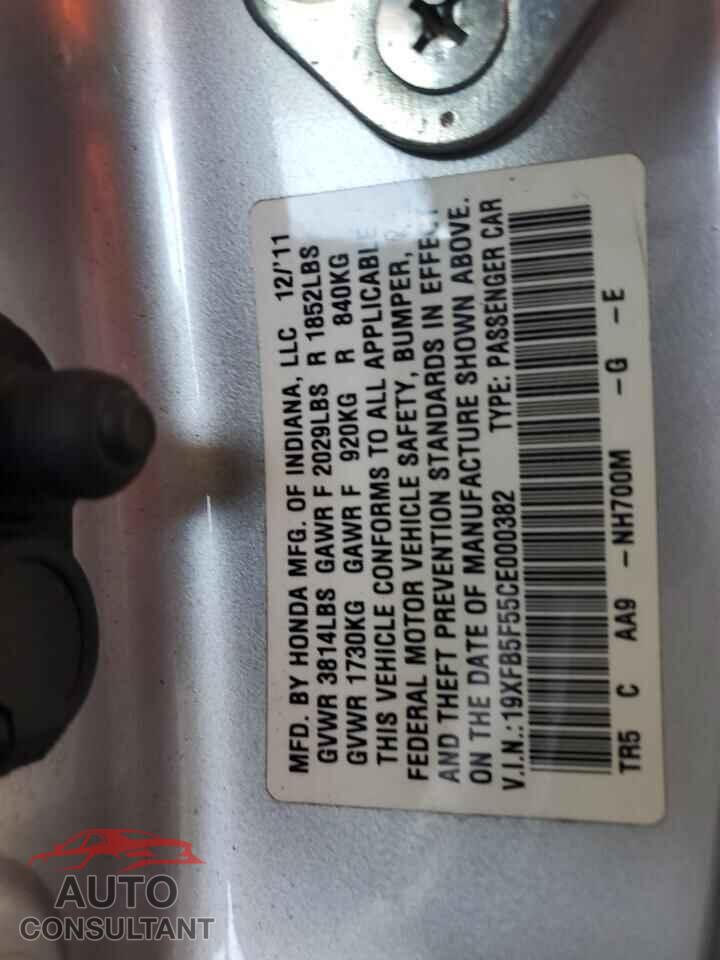HONDA CIVIC 2012 - 19XFB5F55CE000382