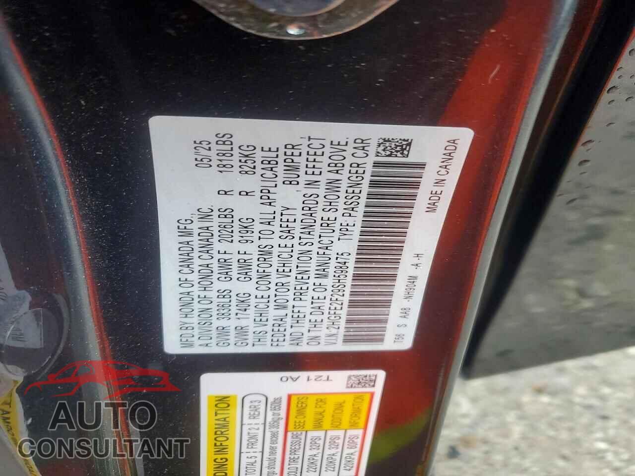 HONDA CIVIC 2025 - 2HGFE2F29SH598475