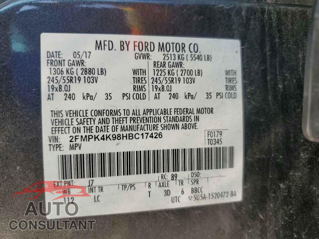 FORD EDGE 2017 - 2FMPK4K98HBC17426