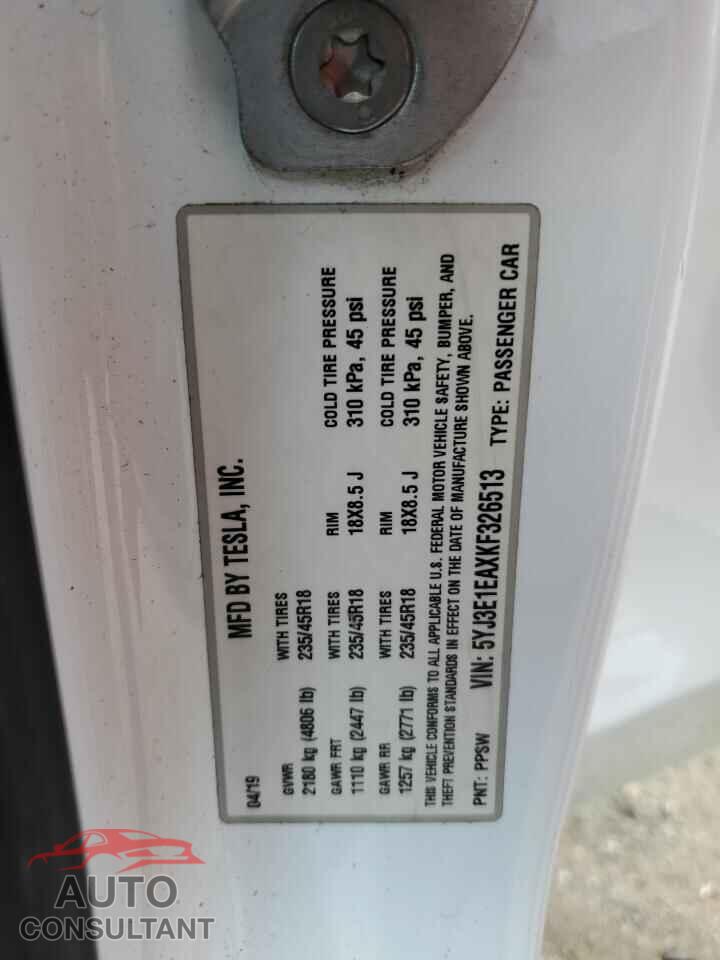 TESLA MODEL 3 2019 - 5YJ3E1EAXKF326513