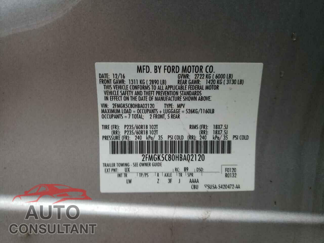 FORD FLEX 2017 - 2FMGK5C80HBA02120