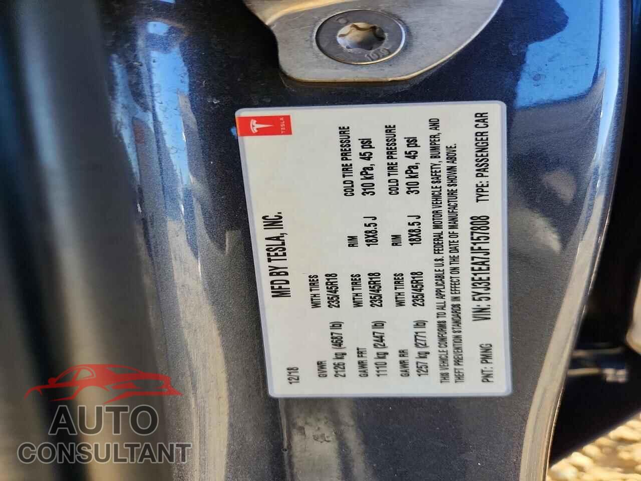 TESLA MODEL 3 2018 - 5YJ3E1EA7JF157808