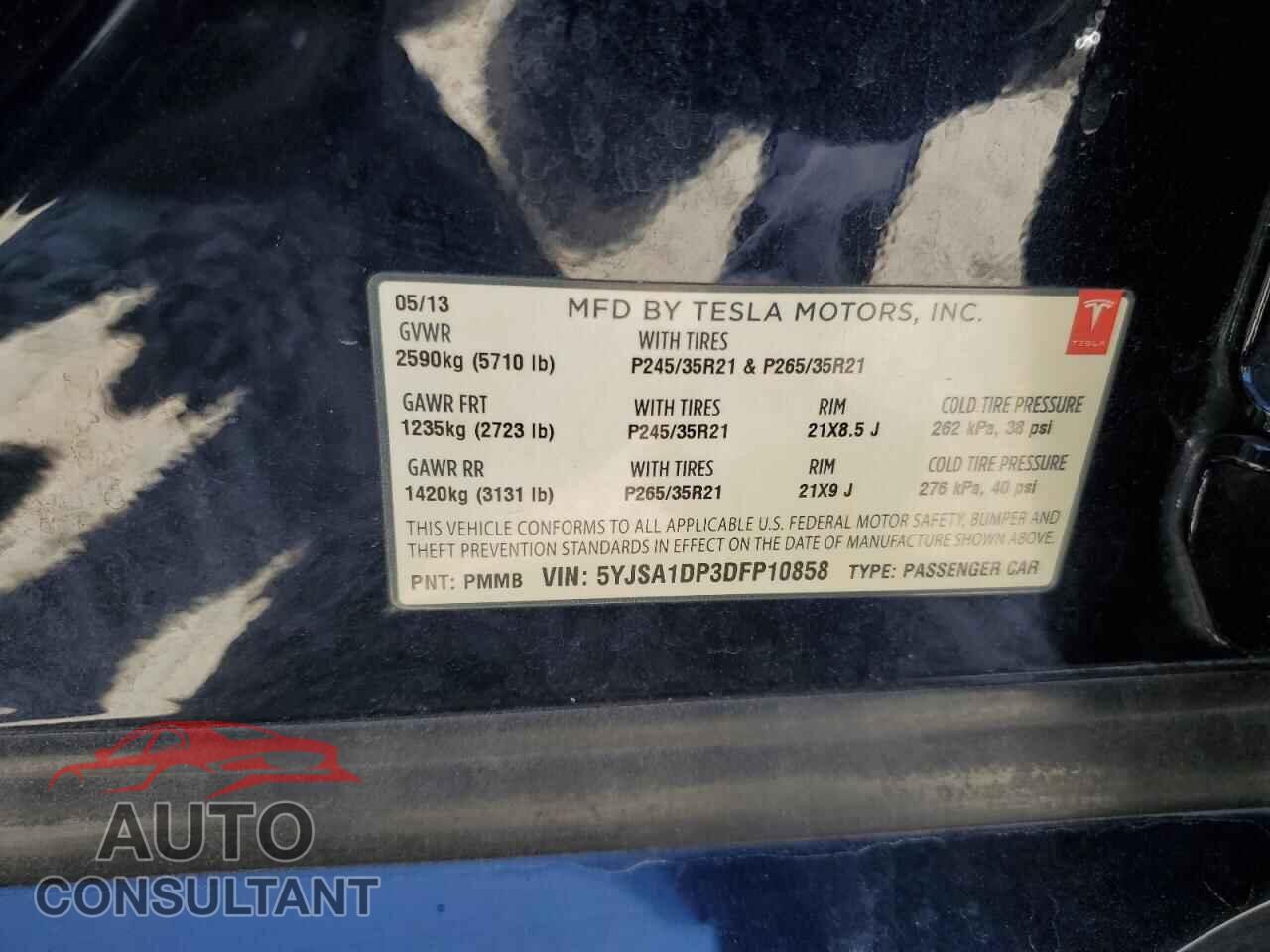 TESLA MODEL S 2013 - 5YJSA1DP3DFP10858