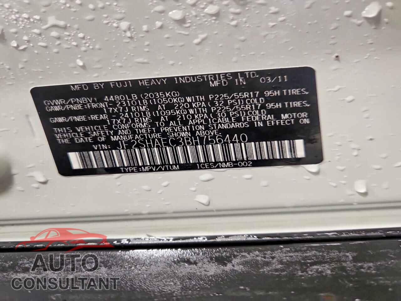 SUBARU FORESTER 2011 - JF2SHAEC3BH756440