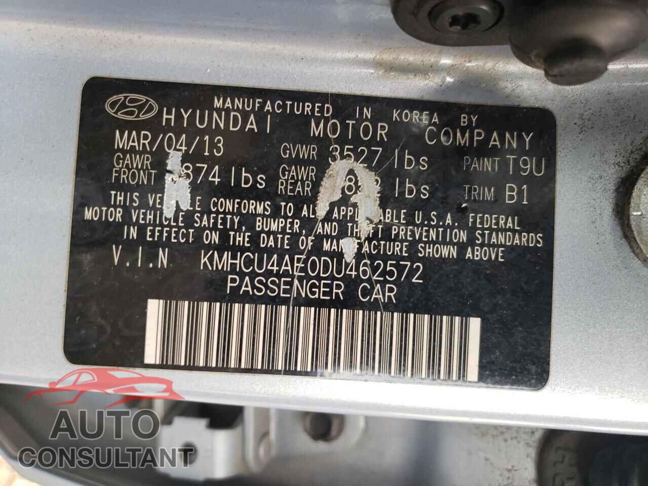 HYUNDAI ACCENT 2013 - KMHCU4AE0DU462572