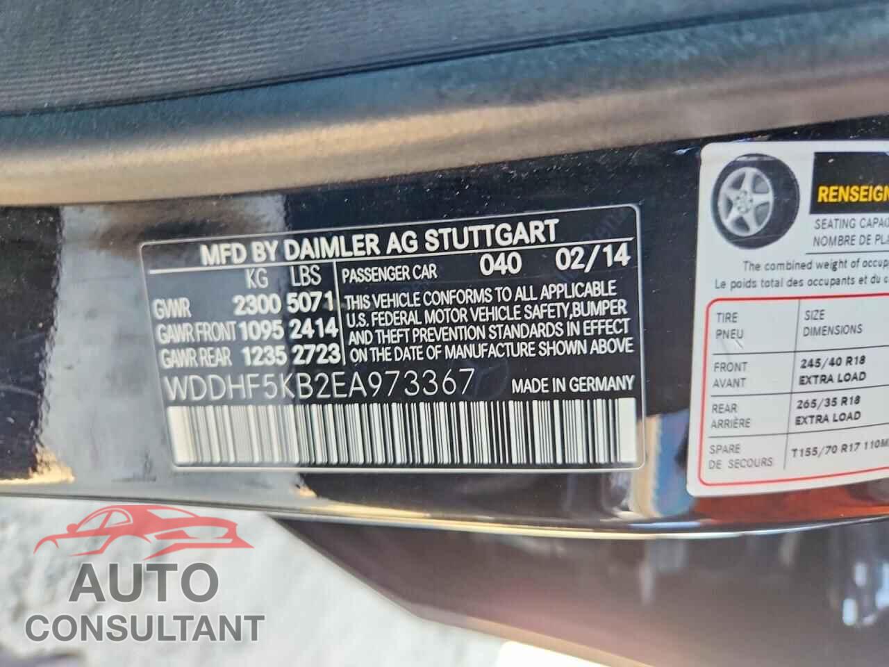 MERCEDES-BENZ E-CLASS 2014 - WDDHF5KB2EA973367