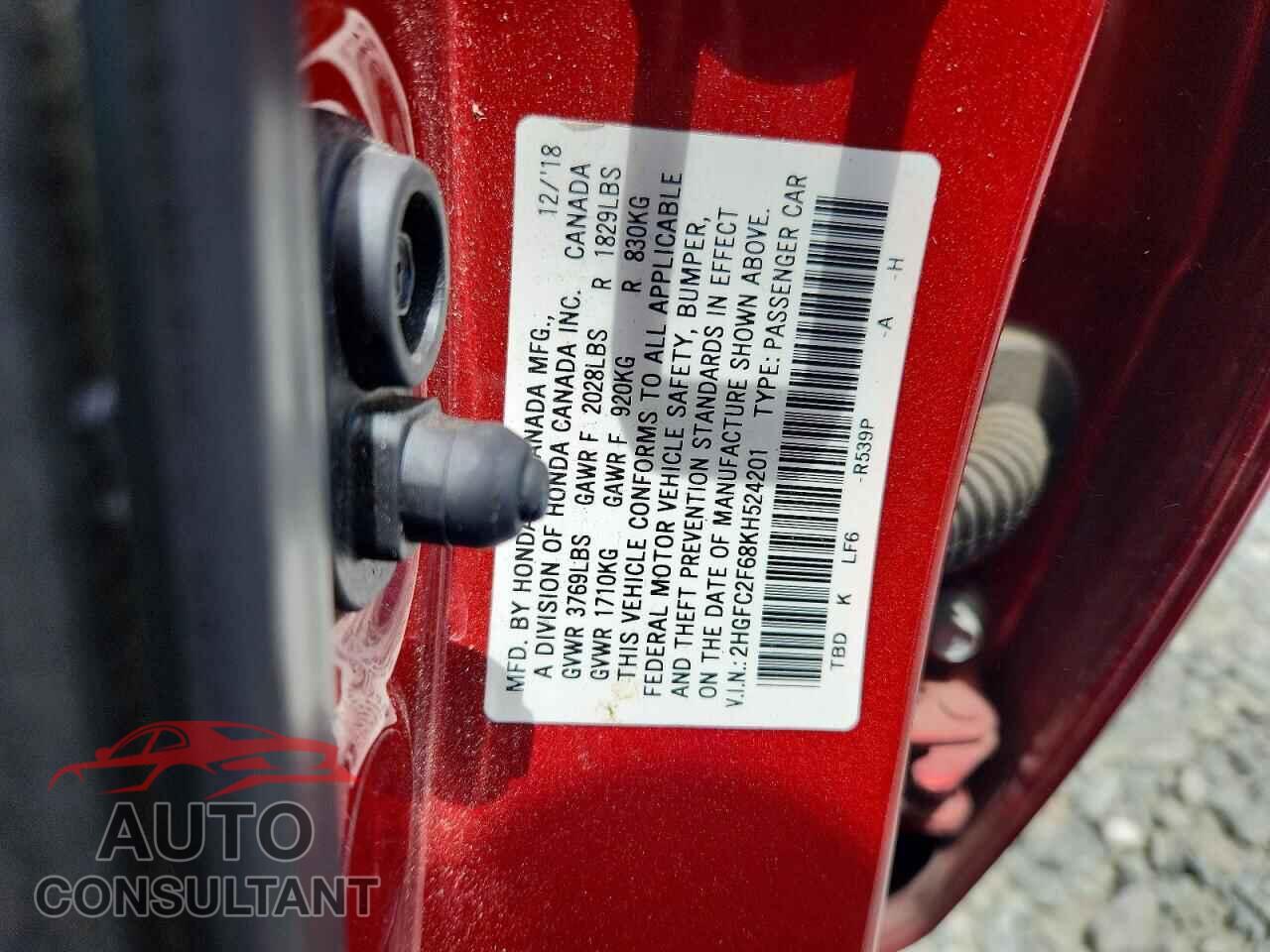 HONDA CIVIC 2019 - 2HGFC2F68KH524201