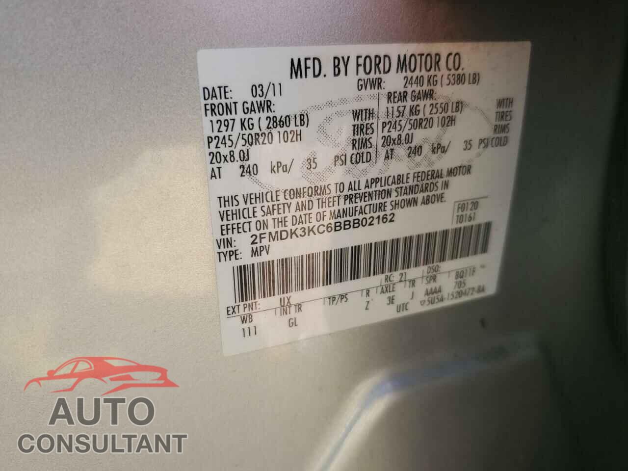 FORD EDGE 2011 - 2FMDK3KC6BBB02162