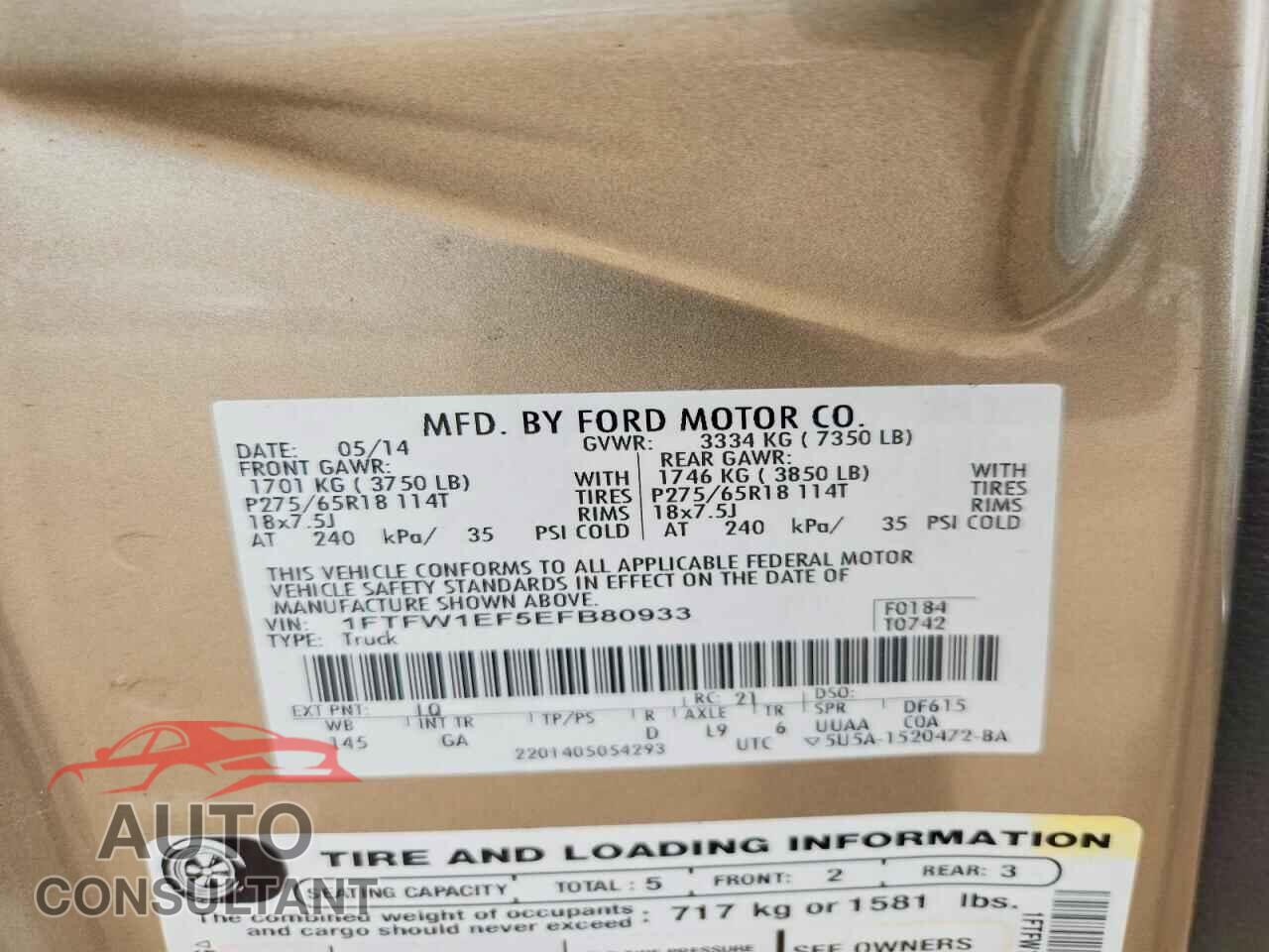FORD F150 2014 - 1FTFW1EF5EFB80933