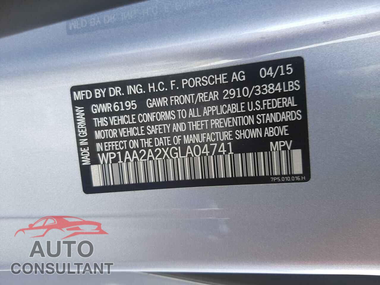 PORSCHE CAYENNE 2016 - WP1AA2A2XGLA04741